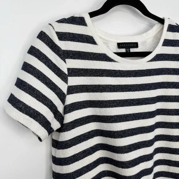 Sanctuary Short Sleeve Top Size Small Blue White Nautical Stripe split back - Picture 4 of 8